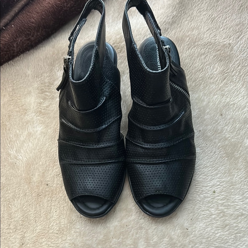 Black Leather Women's PeepToe Booties